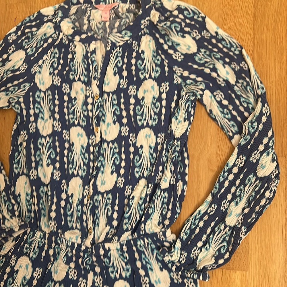 Lilly Pulitzer Elsa Indigo Blue Get in Line Long Sleeve Romper Women’s Size XS - Picture 8 of 16